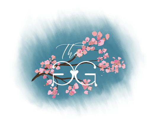 A logo featuring the words "The PG" surrounded by pink cherry blossoms on a blue background.